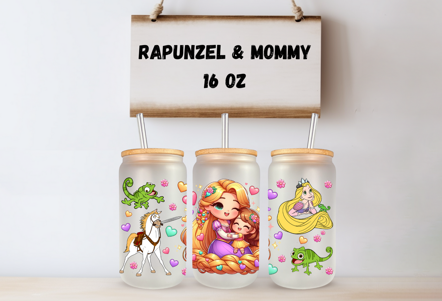 Rapunzel & Mommy 16oz Frosted Glass