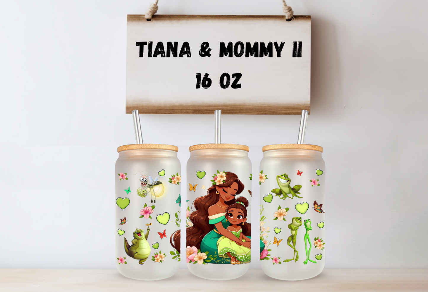 Tiana & Mommy II 16oz Frosted Glass