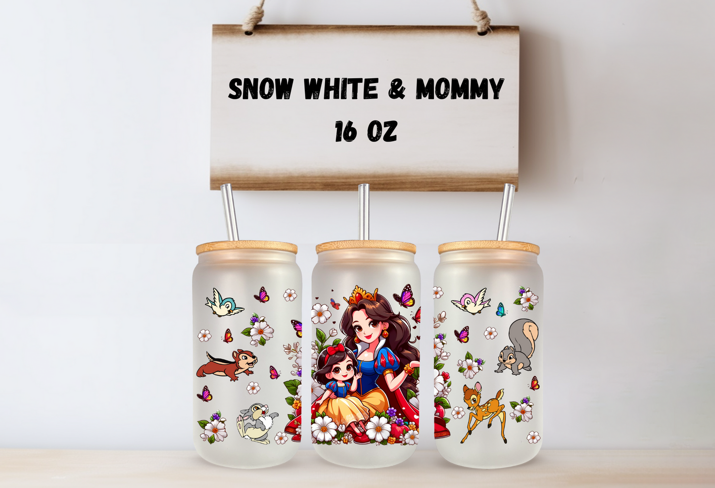 Snow White & Mommy 16oz Frosted Glass
