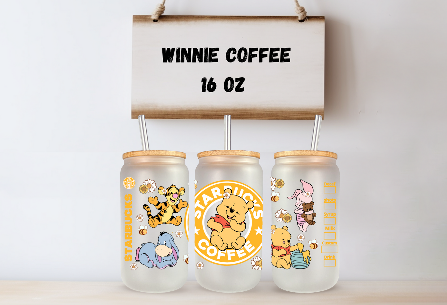 Winnie Coffee 16oz Frosted Glass
