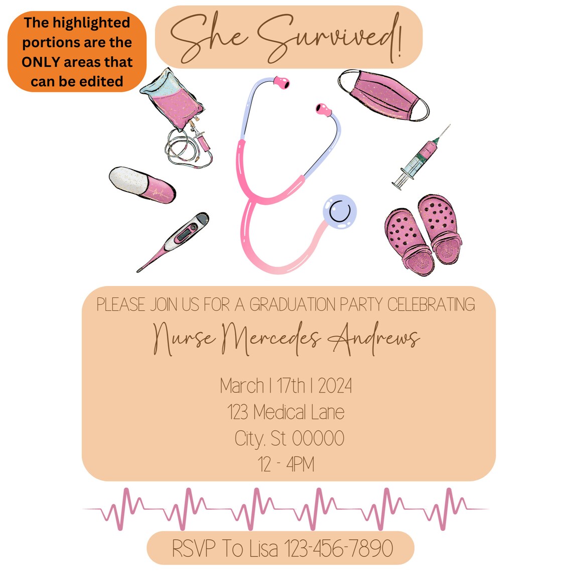 Pink Medical Background Graduation Editable Invitation Template