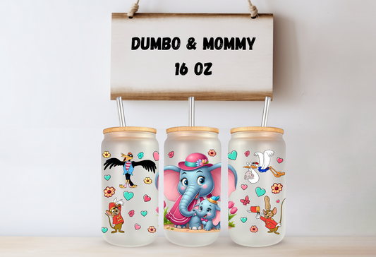 Dumbo & Mommy 16oz Frosted Glass