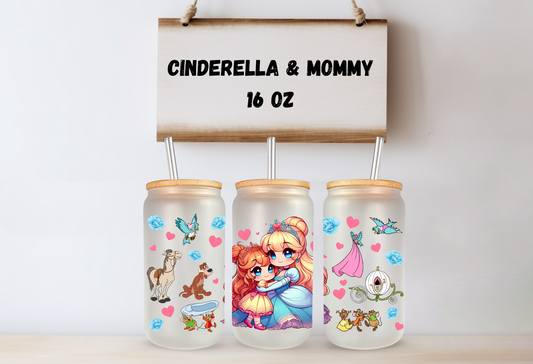 Cinderella & Mommy 16oz Frosted Glass