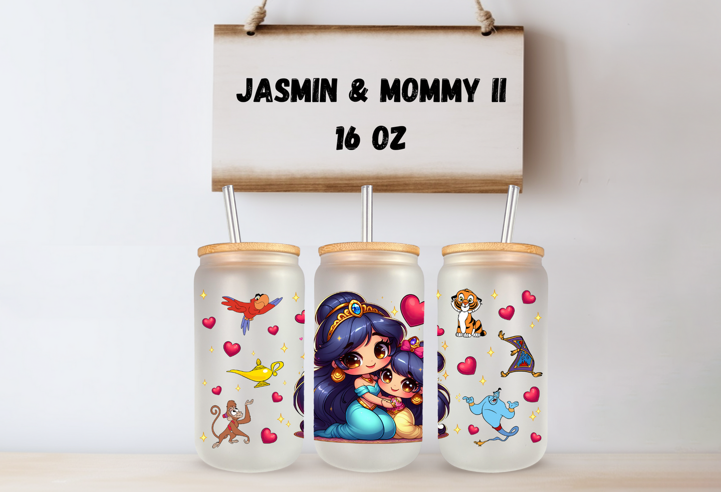 Jasmin & Mommy II 16oz Frosted Glass