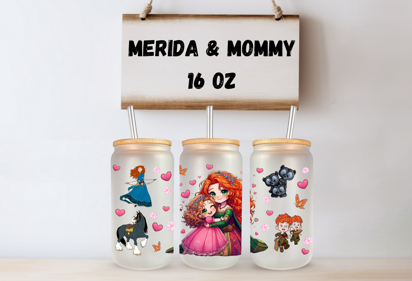 Merida & Mommy 16oz Frosted Glass