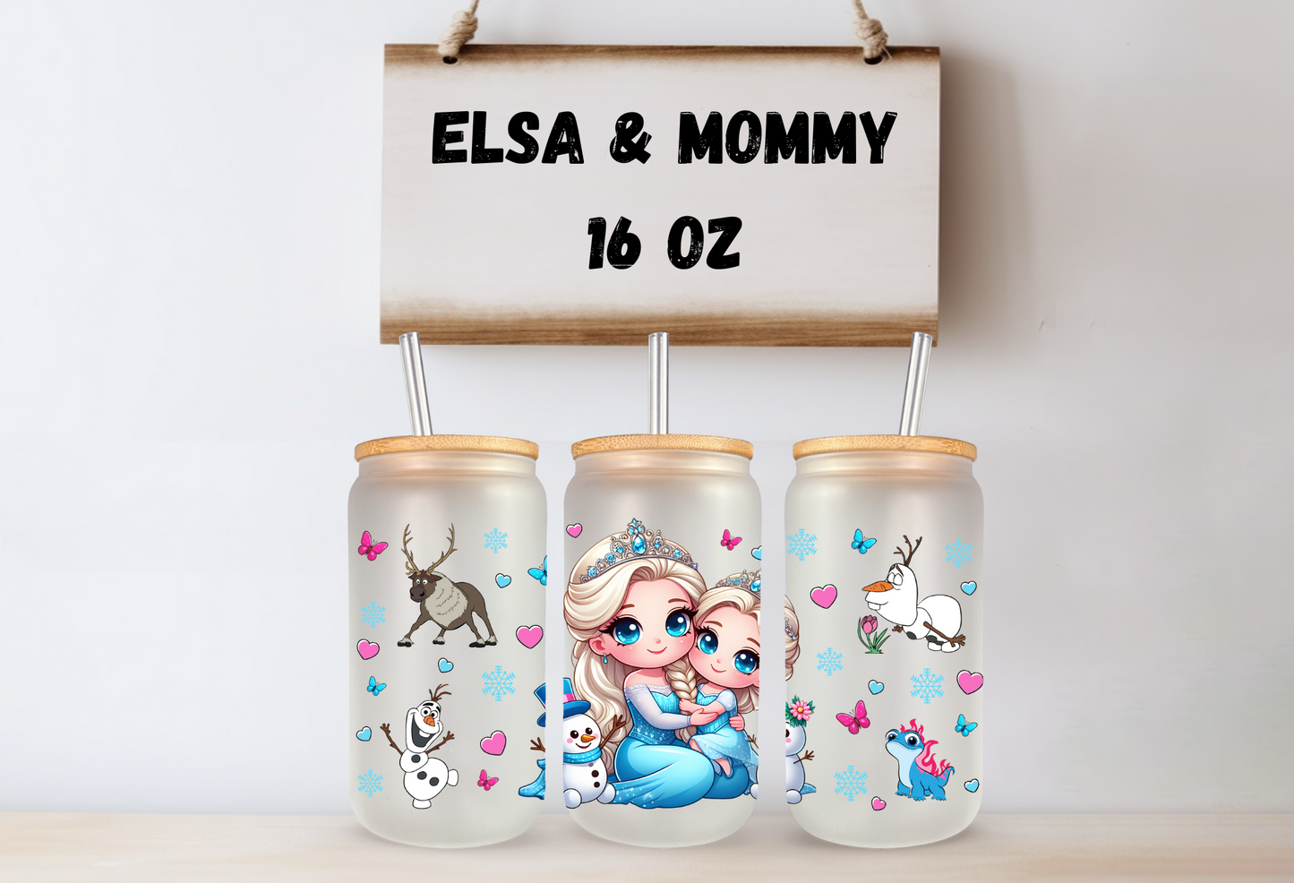 Elsa & Mommy 16oz Frosted Glass