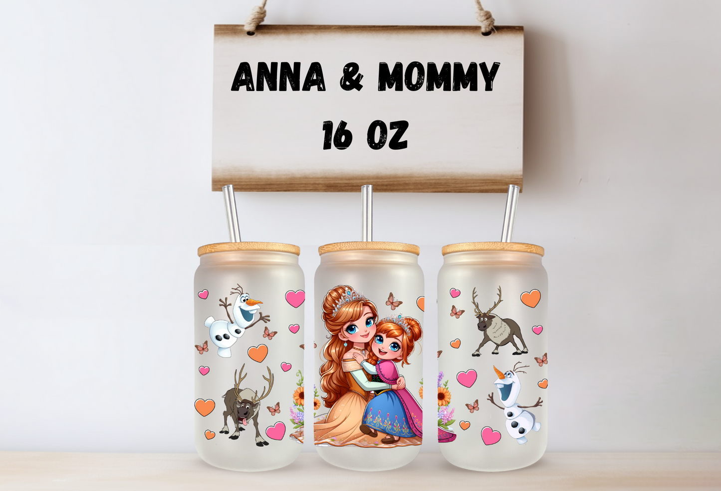 Anna & Mommy 16oz Frosted Glass