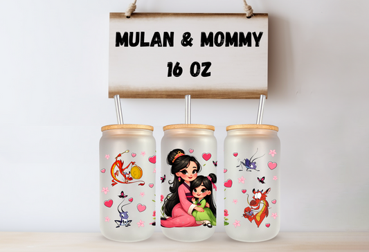 Mulan & Mommy 16oz Frosted Glass