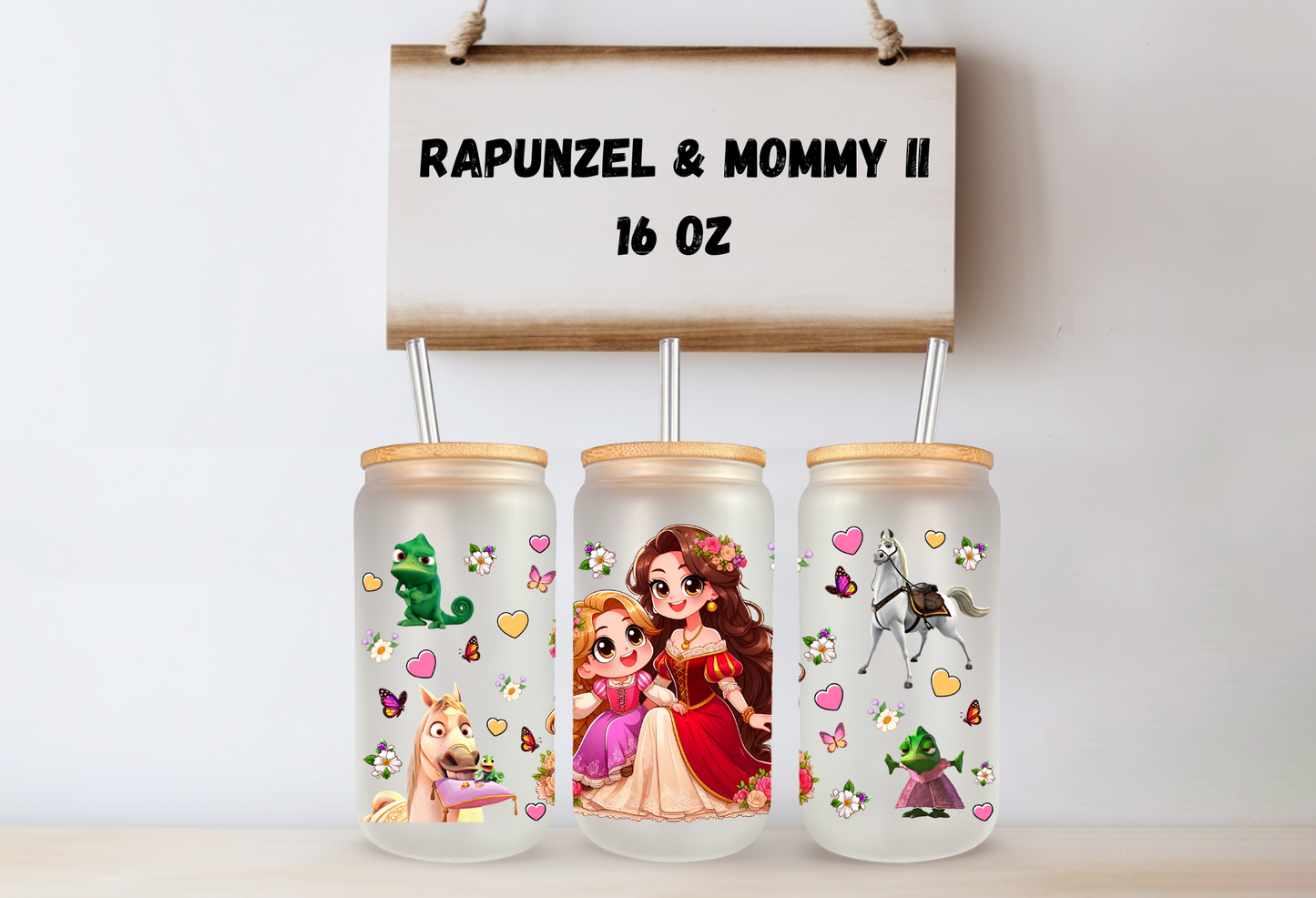 Rapunzel & Mommy II 16oz Frosted Glass