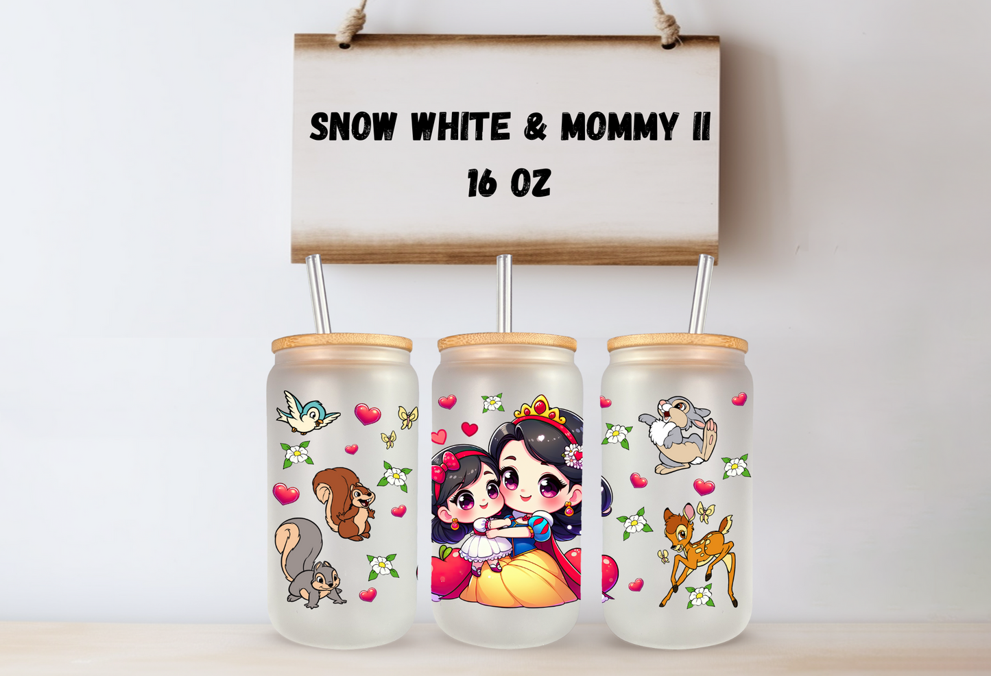 Snow White & Mommy II 16oz Frosted Glass