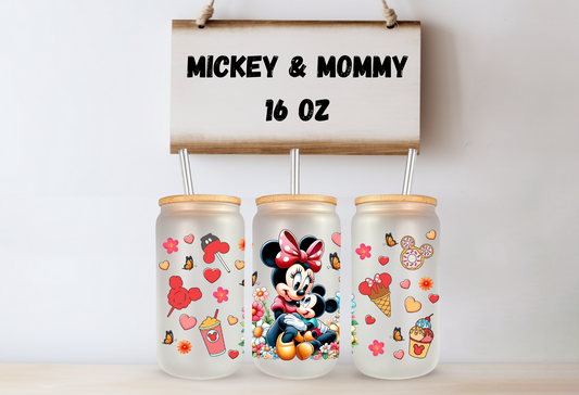 Mickey & Mommy 16oz Frosted Glass