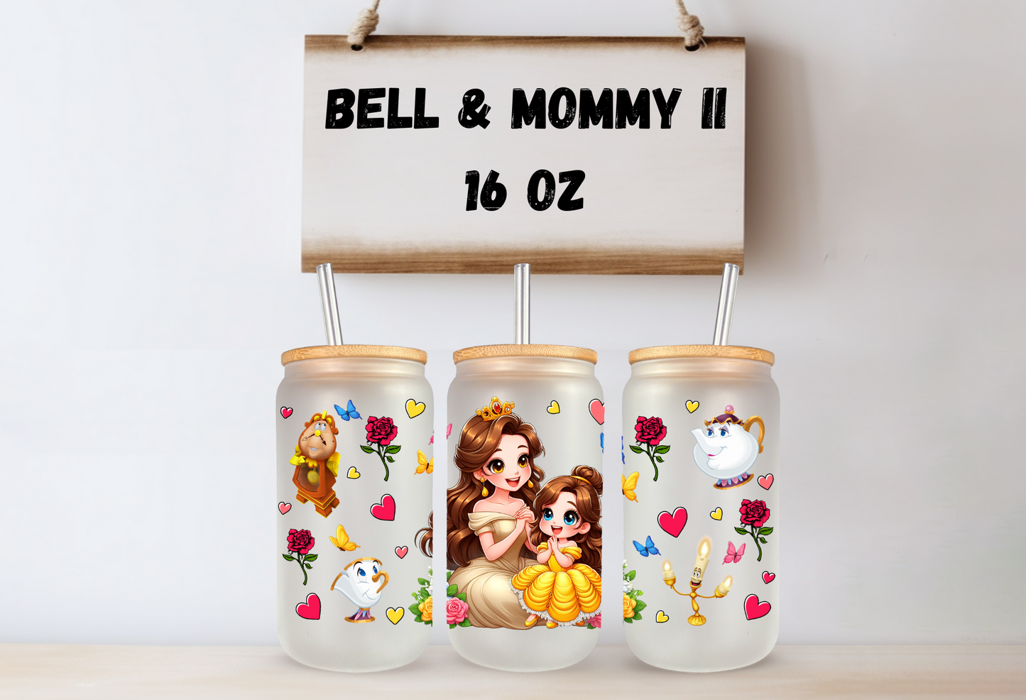 Bell & Mommy II 16oz Frosted Glass