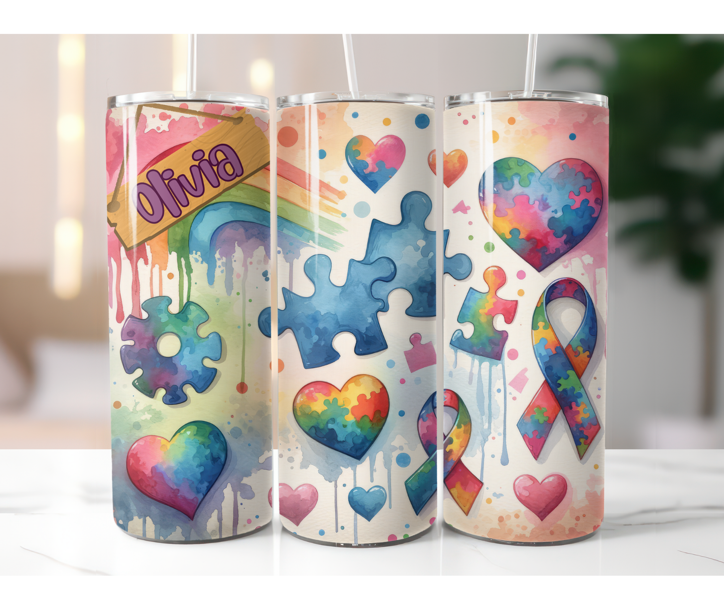 CUSTOMIZED Watercolor Autism Awareness 20oz Tumbler