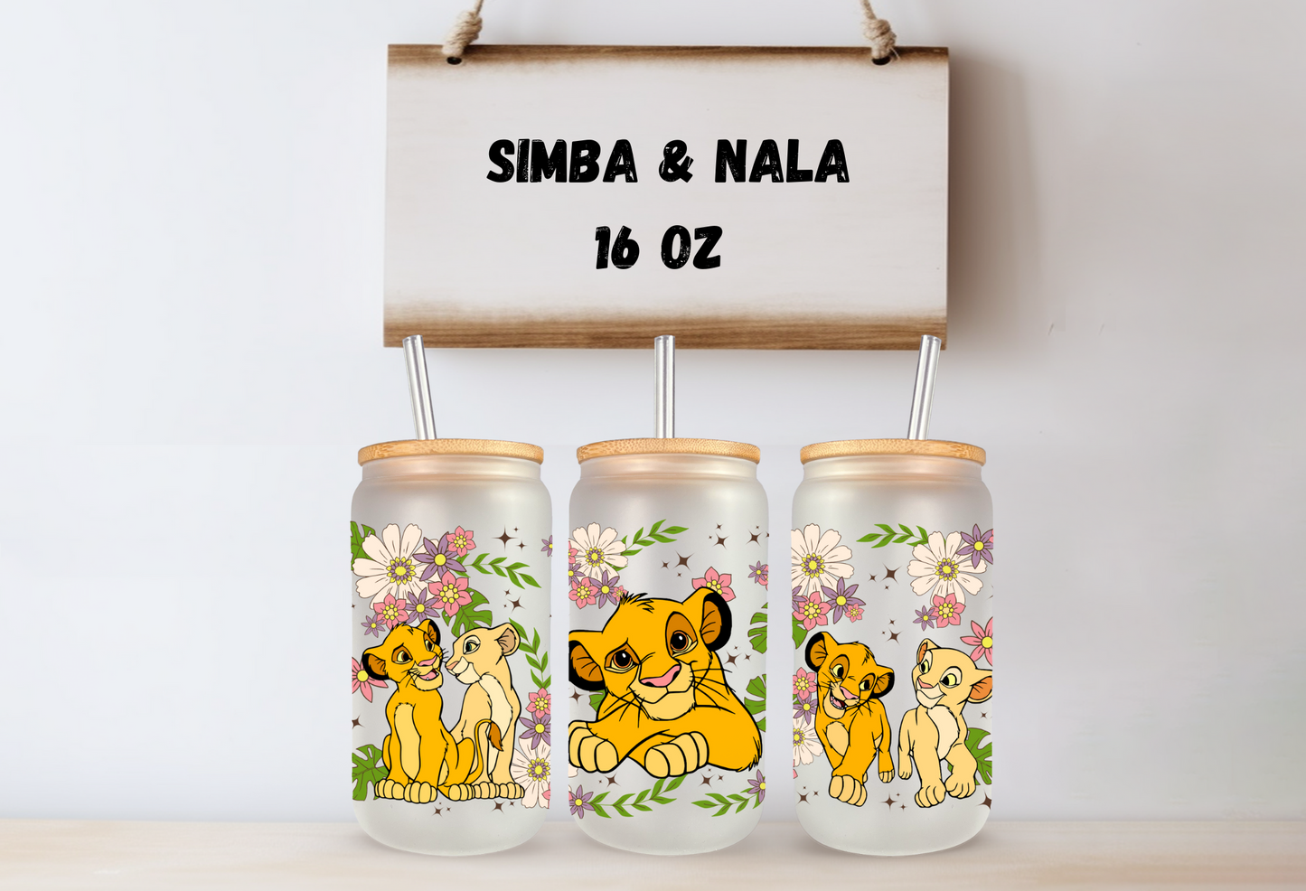 Simba & Nala 16oz Frosted Glass