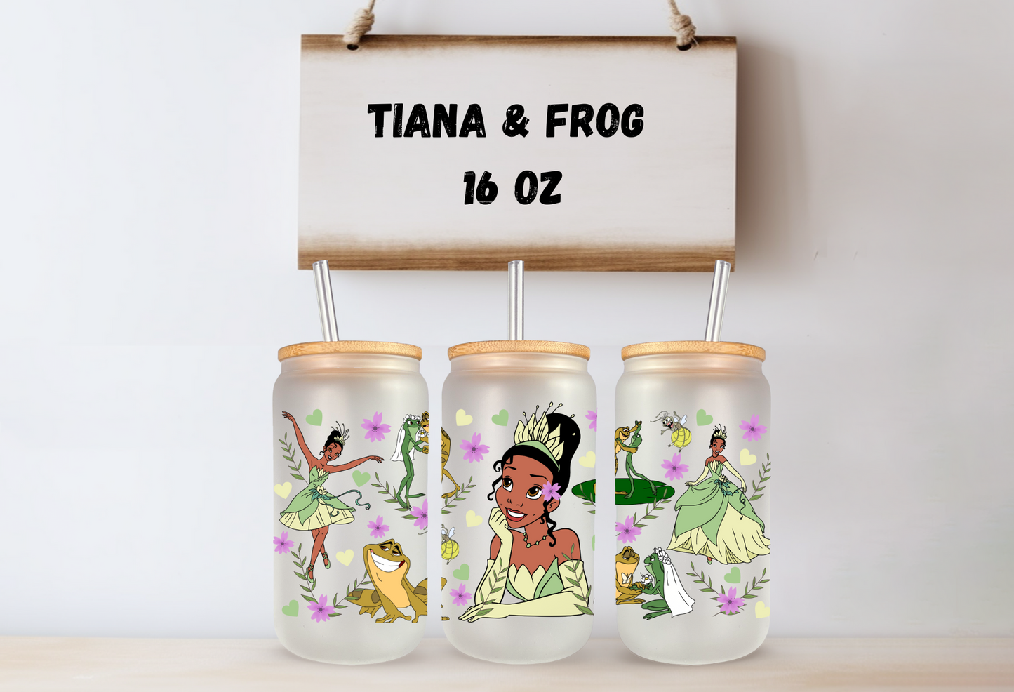 Tiana & Frog 16oz Frosted Glass