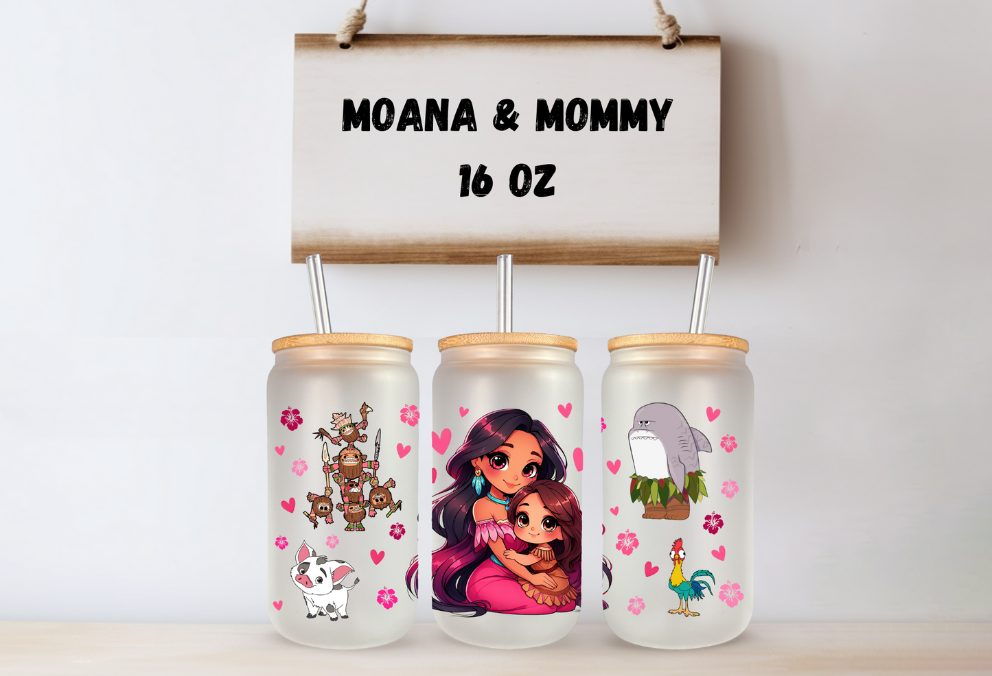 Moana & Mommy 16oz Frosted Glass