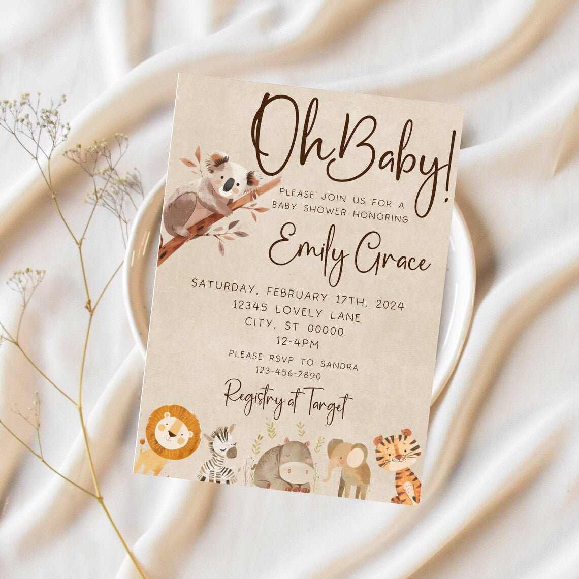 Oh Baby Safari Theme Editable Invitation Template