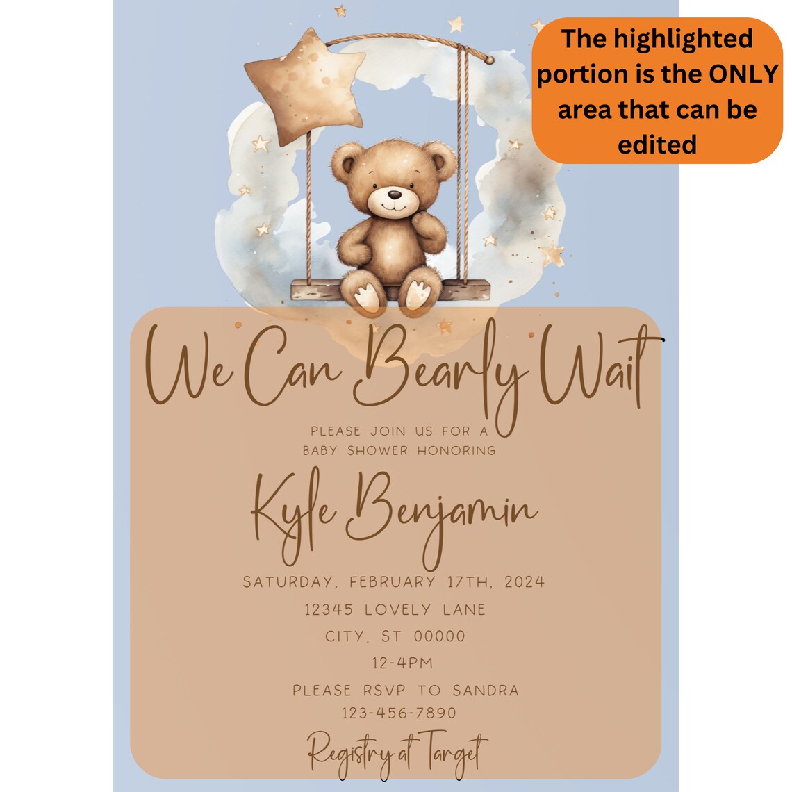 Baby Bear Boy Boho Theme Editable Invitation Template