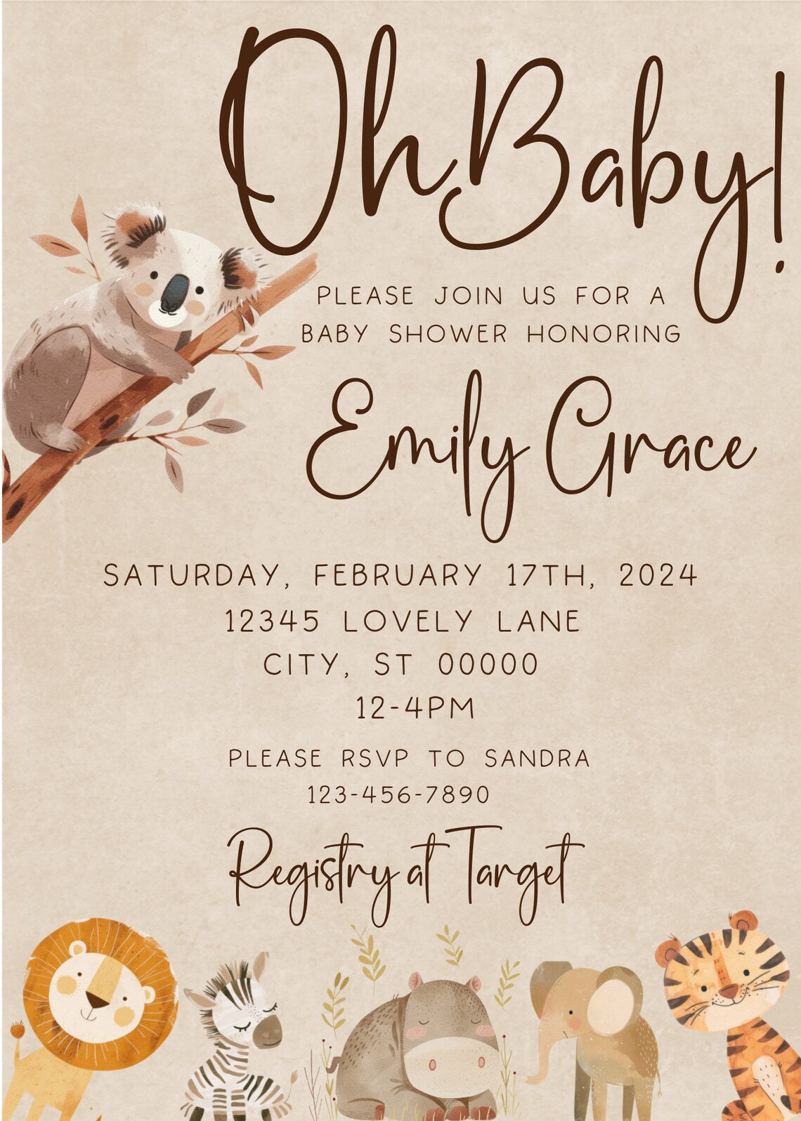 Oh Baby Safari Theme Editable Invitation Template