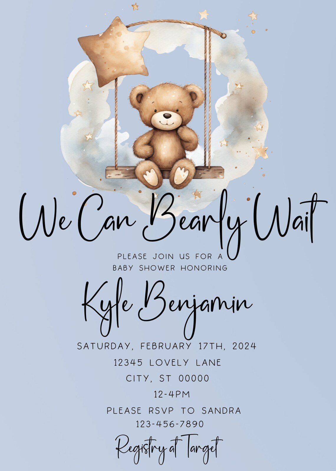 Baby Bear Boy Boho Theme Editable Invitation Template